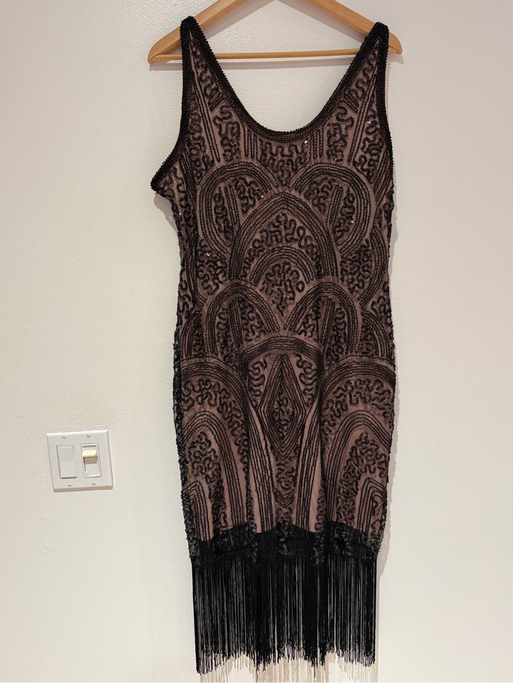 Unique Vintage Black Beaded Fringe Dress